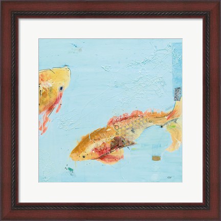 Framed Fish in the Sea II Aqua Print