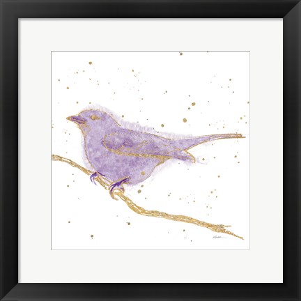 Framed Gilded Bird I Lavender Print