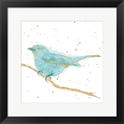 Framed Gilded Bird I Teal Print