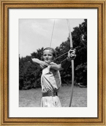 Framed 1930s Girl with Bow and Arrow Print