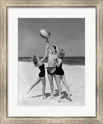 Framed 1950s Teens Jumping For Beach Ball Print