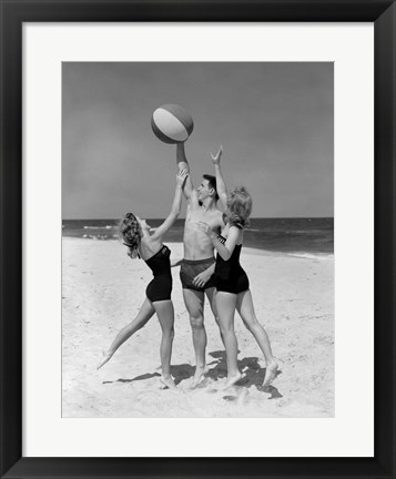 Framed 1950s Teens Jumping For Beach Ball Print