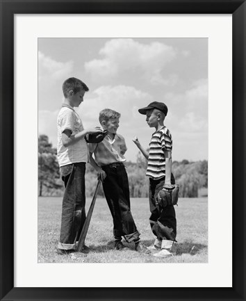 Framed 1950s Boys Baseball Holding Bat Print