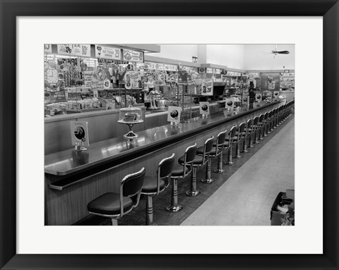 Framed 1950s 1960s Interior Of Lunch Counter Print
