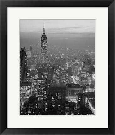 Framed 1960s Night View Manhattan Empire State Building Print