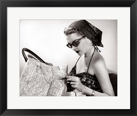 Framed 1950s Woman Wearing Bandana Print