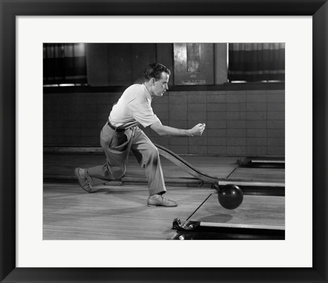 Framed 1950s Side View Of Man Bowling Print
