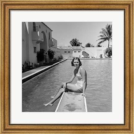 Framed 1930s Woman On Pool Diving Board Print