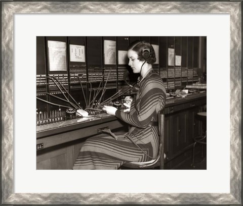 Framed 1930s Woman Telephone Operator Print