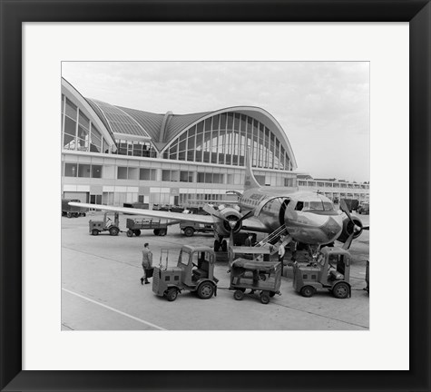 Framed 1950s 1960s Propeller Airplane On Airport Tarmac Print