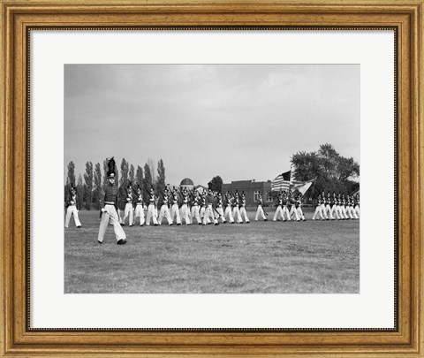 Framed 1940s Students Marching Pennsylvania Military College Print