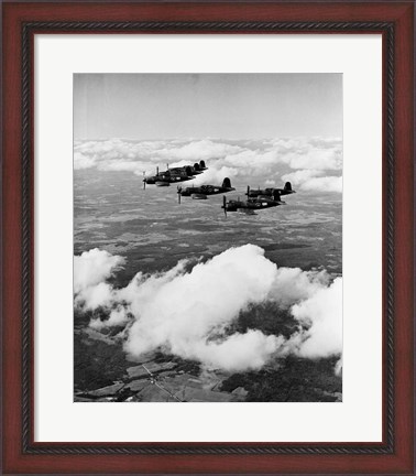 Framed 1940s 6 Navy Corsairs Above The Clouds Print