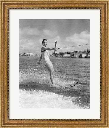 Framed 1950s Smiling Woman In Bathing Suit Print