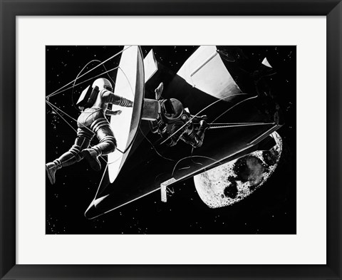 Framed Illustration 1960s Weightless Astronauts Eva Print
