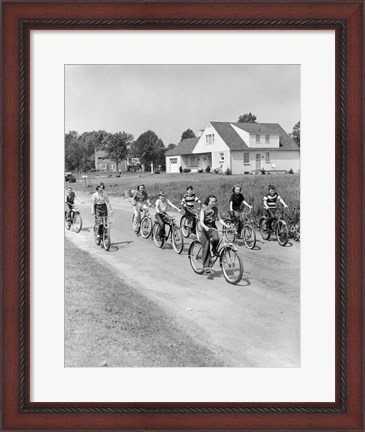 Framed 1950s Group Of  Boys And Girls Riding Bicycles Print