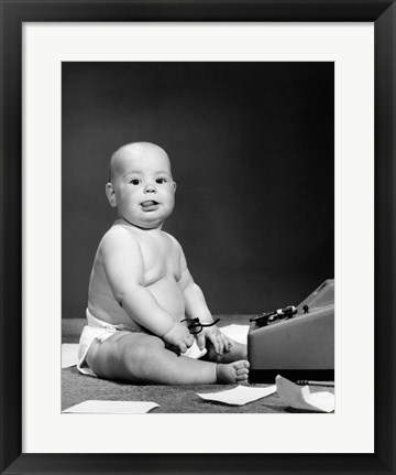 Framed 1950s 1960s Baby In Diaper Sticking Out Tongue Print