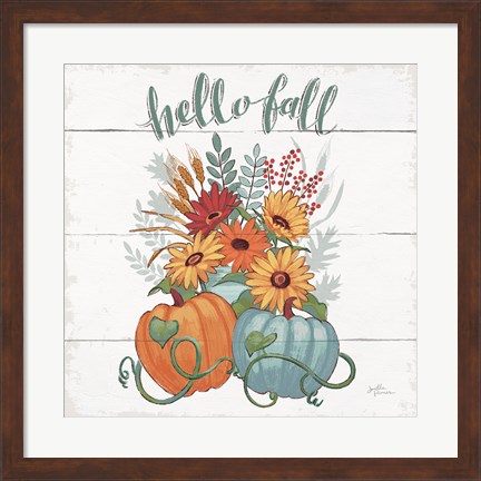 Framed Fall Fun II - Gray and Blue Pumpkin Print