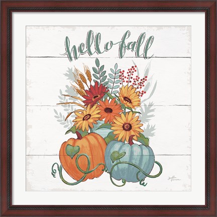 Framed Fall Fun II - Gray and Blue Pumpkin Print