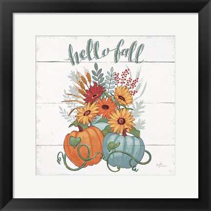 Framed Fall Fun II - Gray and Blue Pumpkin Print