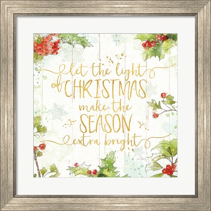 Framed Christmas Sentiments II Gold on Wood Print