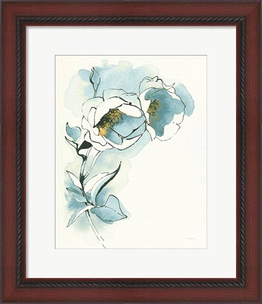 Framed Carols Roses II Cerulean Print