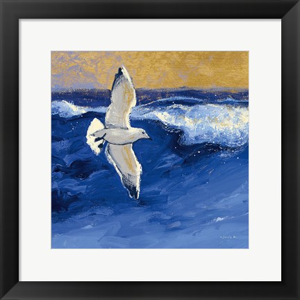 Framed Seagulls with Gold Sky II Print