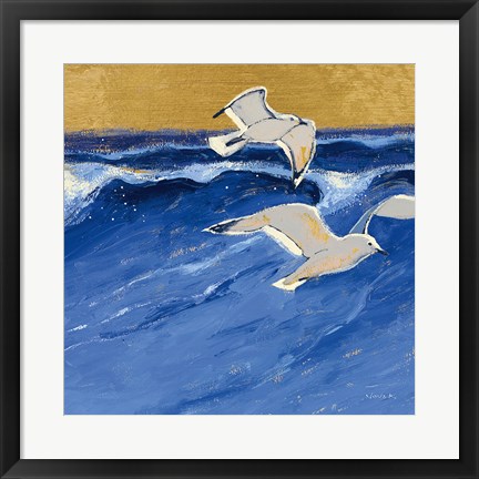 Framed Seagulls with Gold Sky III Print