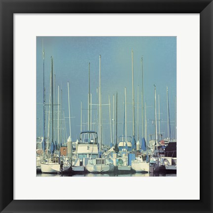 Framed Harbor Boats Blue Sky Print