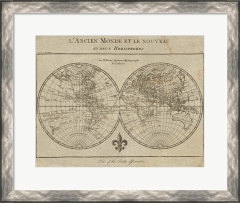 Framed Map of the World Sepia Print