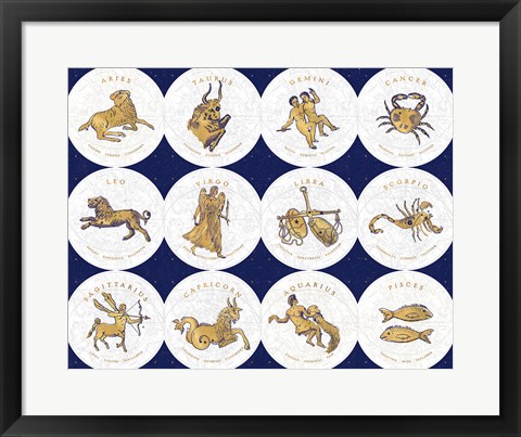 Framed Gilded Zodiac Signs Print