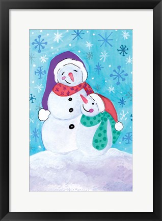 Framed Happy Snowman and Baby Print
