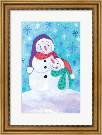 Framed Happy Snowman and Baby Print