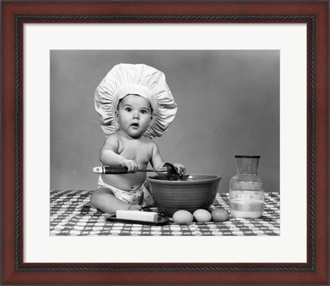 Framed 1960s Baby Seated On Checkered Tablecloth Print