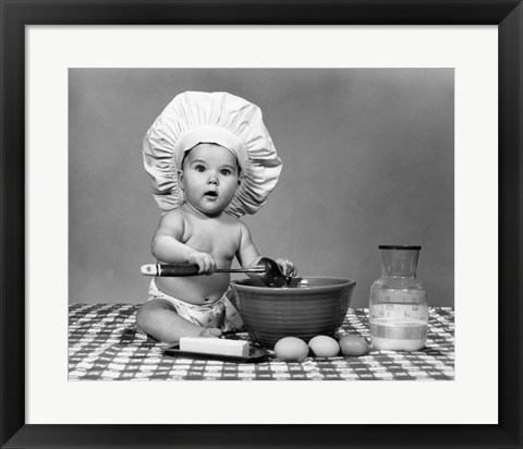 Framed 1960s Baby Seated On Checkered Tablecloth Print
