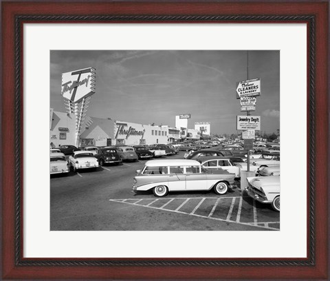 Framed 1950s Shopping Center Parking Lot Print