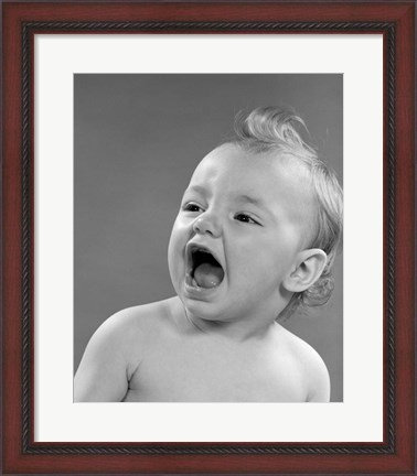 Framed 1970s Baby Head And Mouth Open Crying Print