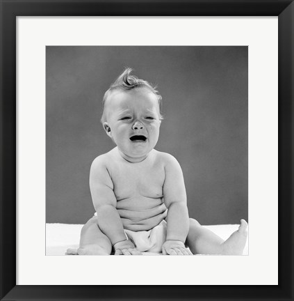 Framed 1950s Crying Baby Seated With Distressed Expression? Print