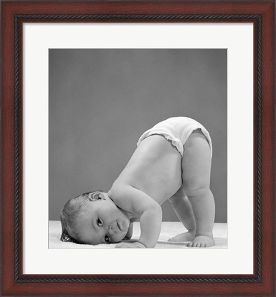 Framed 1950s Baby In Diaper With Cheek To Floor And Bottom In Air? Print