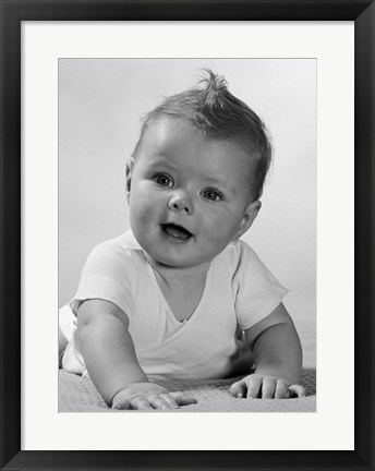 Framed 1950s Crawling Happy Curious Baby Print