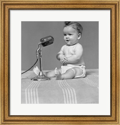 Framed 1940s Baby In Diaper With Microphone Studio Print