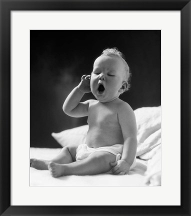 Framed 1930s Baby Sitting Up In Bed Sleepy Print