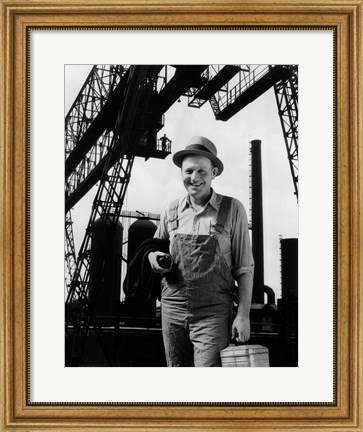 Framed 1930s Man Worker With Lunch Pail Print