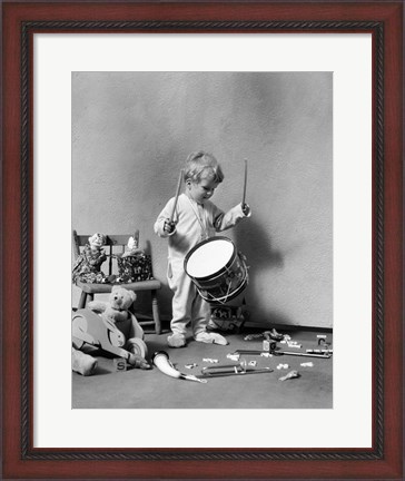 Framed 1930s Boy Beating On Toy Drum Print