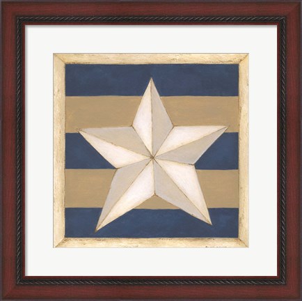 Framed White Star, Blue Stripes Print