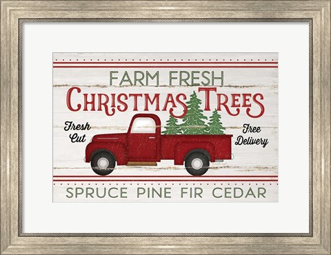 Framed Vintage Truck Farm Christmas Trees Print