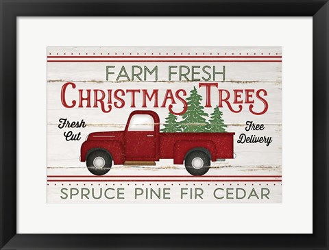 Framed Vintage Truck Farm Christmas Trees Print