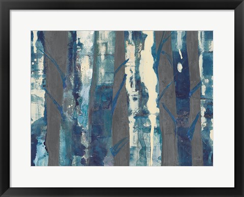 Framed Deep Woods III Indigo on Gray Print