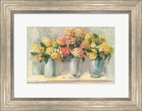 Framed Ivory and Blush Hydrangea Bouquets Print