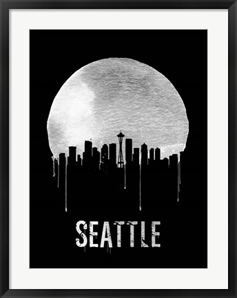 Framed Seattle Skyline Black Print