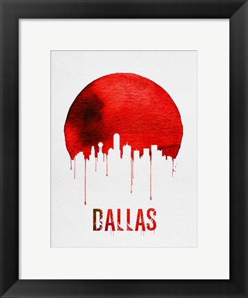 Framed Dallas Skyline Red Print